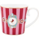 Pip Studio Love Birds Striped Mug, large - Red/Pink