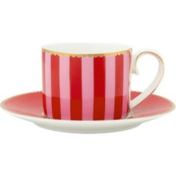Pip Studio Love Birds Striped Espresso Cup & Saucer - Red/Pink