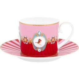 Pip Studio Love Birds Cappuccino Cup & Saucer - Red/Pink