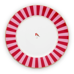 Pip Studio Love Birds Striped Red/Pink Plate - 26,5 cm