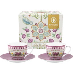 Lily & Lotus Espresso Cups & Saucers - Set of 2 - Purple