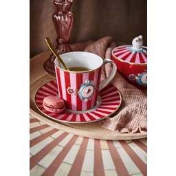 Pip Studio Love Birds Striped Mug, large - Red/Pink
