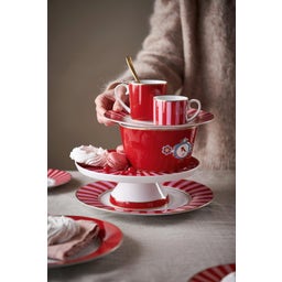 Pip Studio Love Birds Striped Cake Plate, 24 cm - Red/Pink
