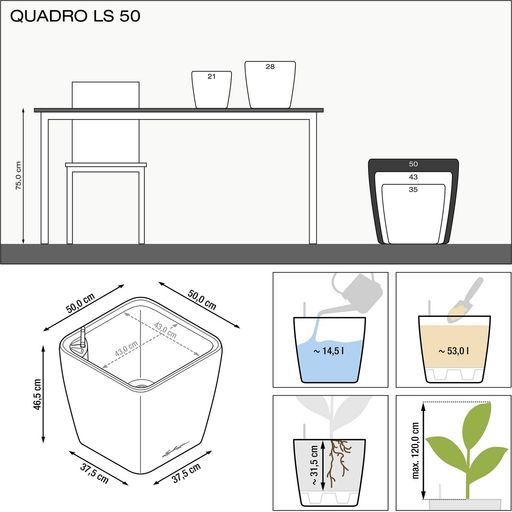 Lechuza Planteringskärl QUADRO Premium LS 50