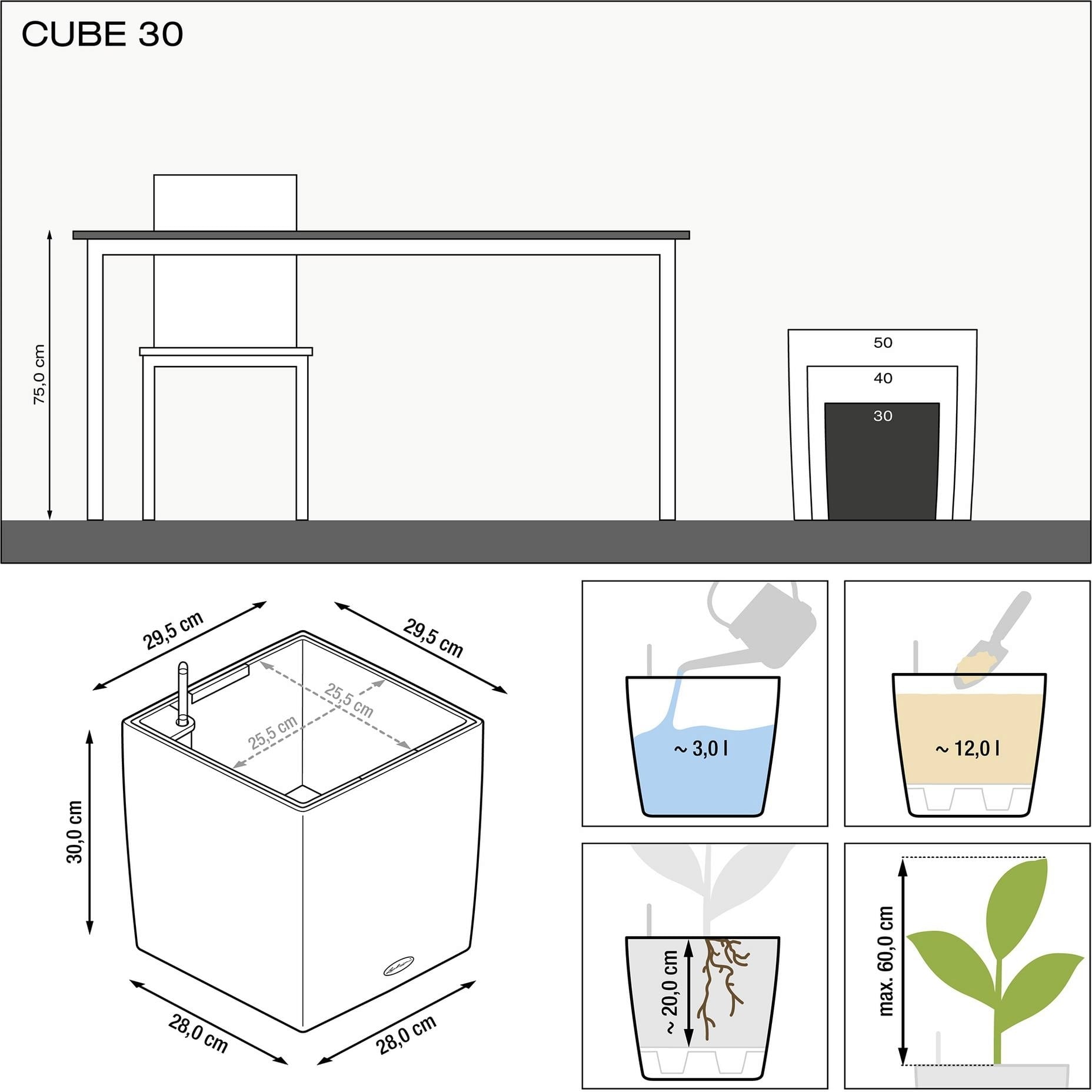 Lechuza CUBE Premium 30 Planter