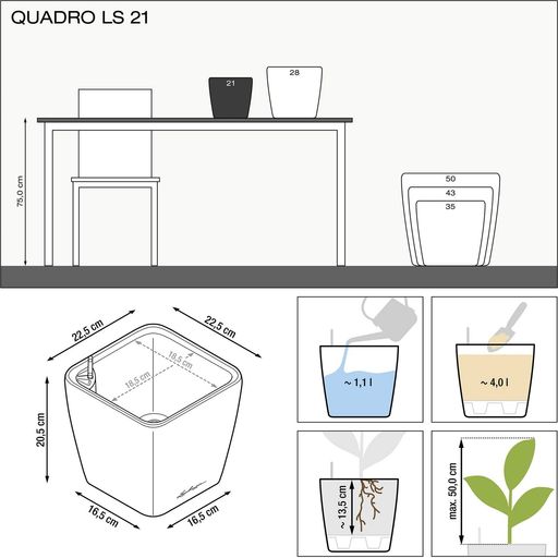Lechuza Planteringskärl QUADRO Premium LS 21