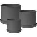 Livlig Planter with Saucer, Set of 3, Metal - anthracite