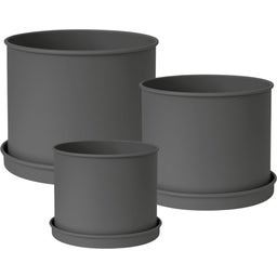 Livlig Planter with Saucer, Set of 3, Metal - anthracite
