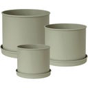 Livlig Planter with Saucer, Set of 3, Metal - moss grey