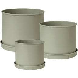 Livlig Planter with Saucer, Set of 3, Metal - moss grey