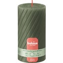 Geribbelde Rustieke Stompkaars - 13/6,8cm - Frisse olijf