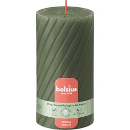 bolsius Stumpenkerze Rustik Geriffelt 13/6,8cm - Frische Olive