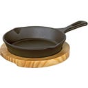BBQ Servierpfanne rund Stielgriff mit Holzbrett