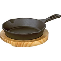 Poêle de Service Ronde avec Manche BBQ et Planche en Bois - 1 pcs