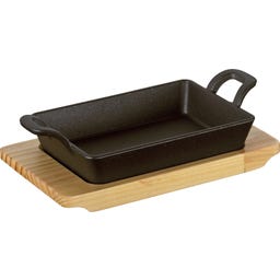 Poêle de Service Carrée BBQ avec Planche en Bois - 1 pcs
