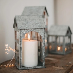 Eulenschnitt Metallhaus silber - mittel (11,5 x 11,5 x 20 cm)