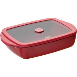 Pravokotna steklena posoda za peko s pokrovom iz stekla in silikona, 0,8 l - češnja