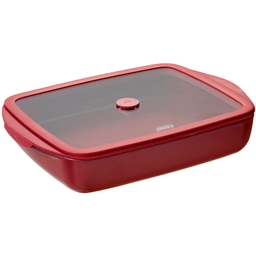Rectangular Glass Casserole Dish with Glass Silicone Lid, 1.6 L - Cherry