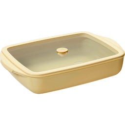 Bandeja Rectangular de Vidrio con Tapa de Vidrio y Silicona, 1,6 L - Vainilla