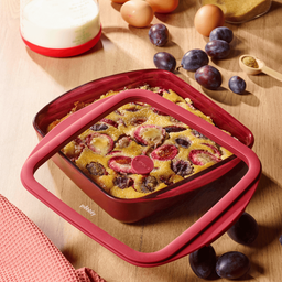 Auflaufform Glas quadratisch mit Glas-Silikon-Deckel, 1,6 L - Kirsche