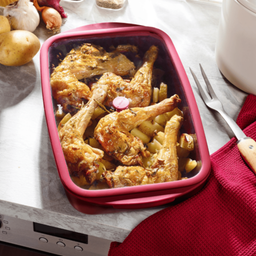 Auflaufform Glas rechteckig mit Glas-Silikon-Deckel, 3,6L - Kirsche