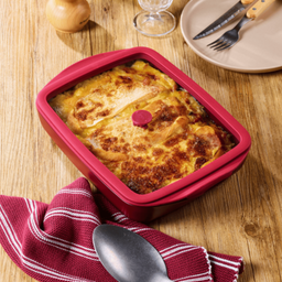 Auflaufform Glas rechteckig mit Glas-Silikon-Deckel, 1,6 L - Kirsche