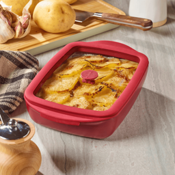 Auflaufform Glas rechteckig mit Glas-Silikon-Deckel, 0,8 L - Kirsche