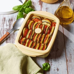 Pravokotna steklena posoda za peko s pokrovom iz stekla in silikona, 0,8 l - vanilija