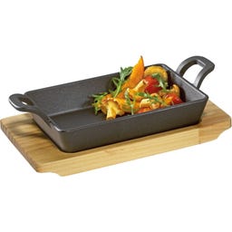 Poêle de Service Carrée BBQ avec Planche en Bois