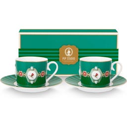 Pip Studio Tassen mit Untersetzer Love Birds - Grün