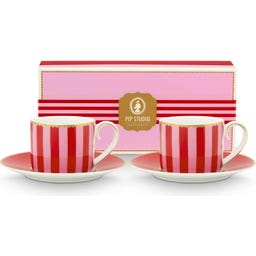 Espressotassen mit Untersetzer Love Birds - Rot gestreift