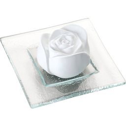 Dišavni kamen "Cvet vrtnice", na steklenem krožniku, kot podstavek