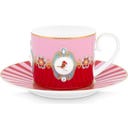 Pip Studio Tassen mit Untersetzer Love Birds - Rot/Pink
