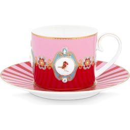Pip Studio Tassen mit Untersetzer Love Birds - Rot/Pink