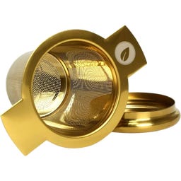 Tea Master - Filtro per il Tè con Coperchio/Base d'Appoggio - Dorato