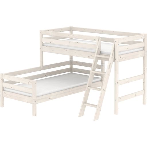 CLASSIC Mid-High Combination Bed with Inclined Ladder, 90 x 200 cm - Glazed white