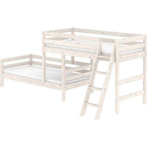 CLASSIC Mid-High Combination Bed with Inclined Ladder, 90 x 200 cm - Glazed white