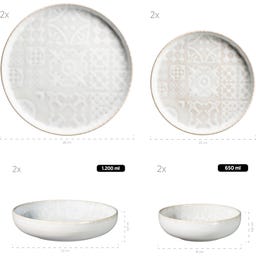 Traditional Tiles - Servizio da Tavola - 8 Pezzi, Bianco - 1 set