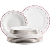 Lova - Servizio da Tavola - 12 Pezzi, Bianco/Rosso