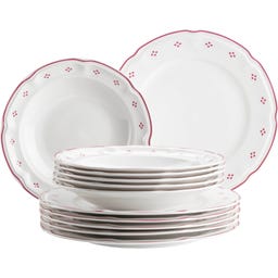 Lova - Servizio da Tavola - 12 Pezzi, Bianco/Rosso - 1 set