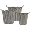 Sierpot met Ribbels & Grepen -Set van 3, Antiek Zink