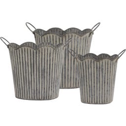 Sierpot met Ribbels & Grepen -Set van 3, Antiek Zink