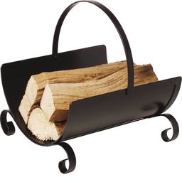 Wood Basket, Painted Black, with Foldable Handle - 1 item