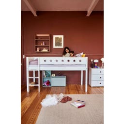 WHITE Mid-High Bed with Vertical Ladder, 90 x 200 cm