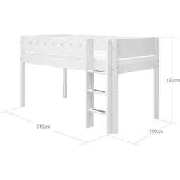 WHITE Mid-High Bed with Vertical Ladder, 90 x 200 cm