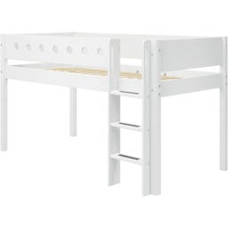 WHITE Mid-High Bed with Vertical Ladder, 90 x 200 cm