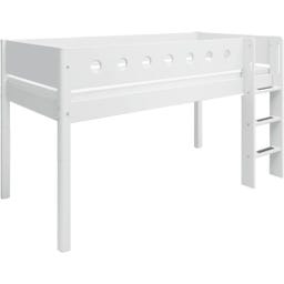 WHITE Mid-High Bed with Vertical Ladder, 90 x 200 cm