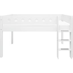 WHITE Mid-High Bed with Vertical Ladder, 90 x 200 cm