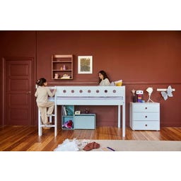 WHITE Mid-High Bed with Vertical Ladder, 90 x 200 cm