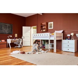 WHITE Mid-High Bed with Vertical Ladder, 90 x 200 cm